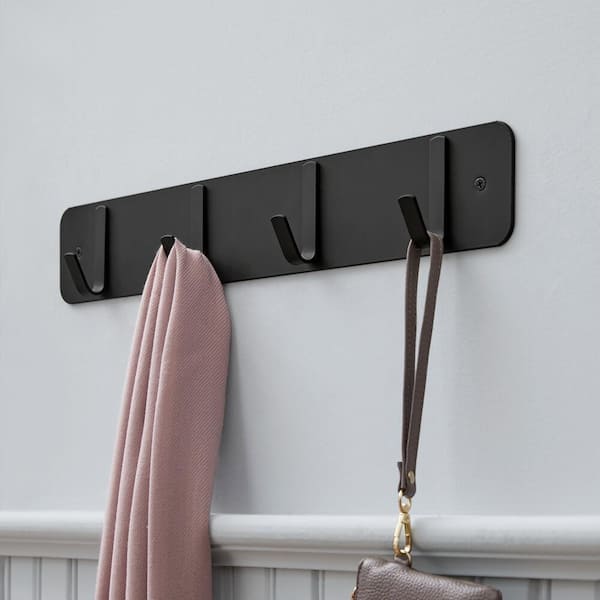 Home Decorators Collection 18 in. Matte Black Hook Rack with 4