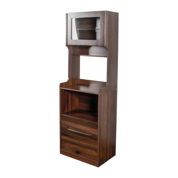 70.9 in. H Walnut Kitchen Pantry Hutch Storage Cabinet Kitchen Hutch Buffet Cabinet w/Microwave Stand Coffee Bar Cabinet