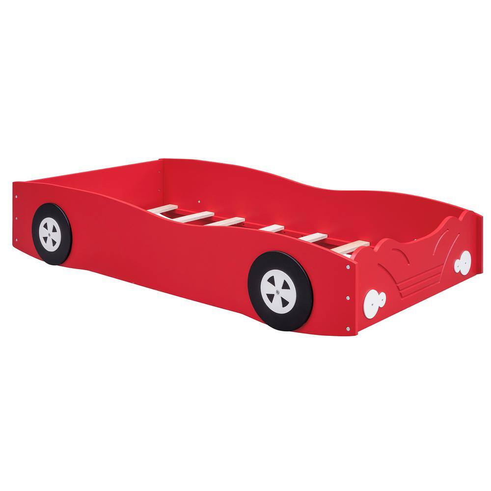 Polibi 40.30 In.w Red Frame Twin Size Car-shaped Platform Bed Rs 