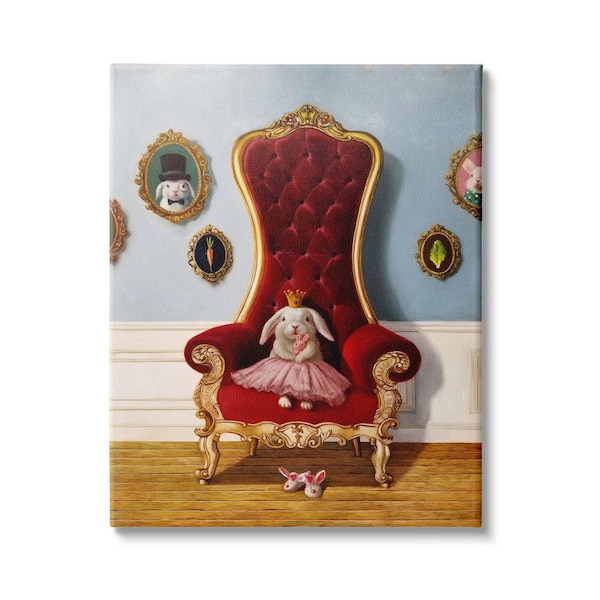 Stupell Industries Princess Rabbit Royal Heir Red Throne Funny Animal by Lucia Heffernan Unframed Print Animal Wall Art 16 in. x 20 in.