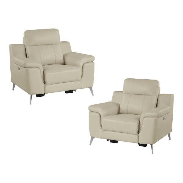 EVERGLADE HOME Berel 45.5 in. D Beige Flared Arm Faux Leather Straight Armrests Power Reclining Chair (Set of 2)