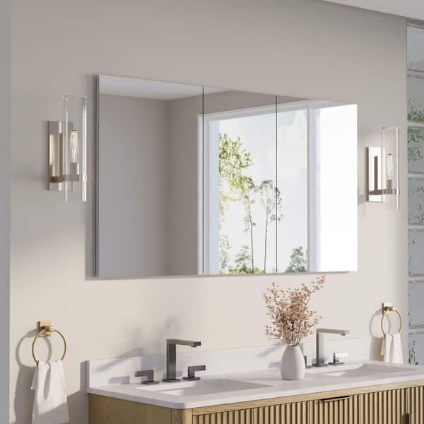 56 in. W x 30 in. H Rectangular Recess/Surface Mount Medicine Cabinet with Mirror, 3 Soft Close Door, Left or Right Open
