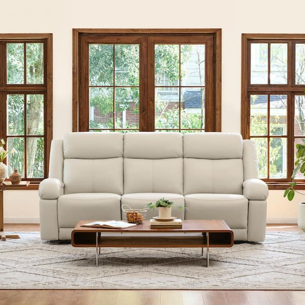 Axel 85.8 Straight Arm Dual Motors Wall Hugger Genuine Leather Rectangle Power Reclining Sofa in Cream with USB Charge