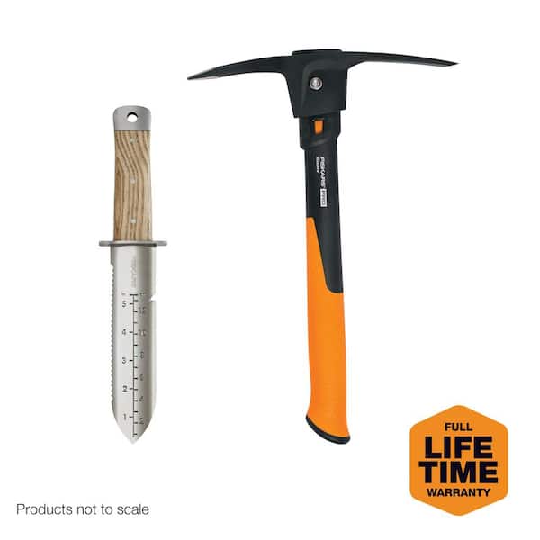 Fiskars 14 in. 2-Piece PickAxe and Multi-Purpose Hori Hori Knife Garden Tool Set