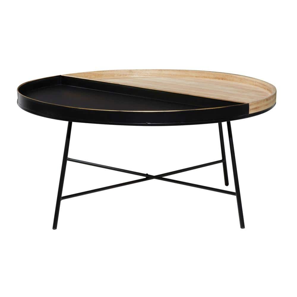 Modern Elegance Round 38" Wood & Black Metal Coffee Table