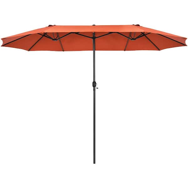 WELLFOR 15 ft. Market Double-Sided Patio Umbrella with Hand-Crank System in Orange