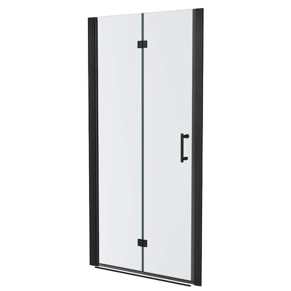 ANGELES HOME 32-33.375 in. W x 72 in. H Bi-Fold Frameless Shower Doors in Matte Black Finish with Tempered Glass