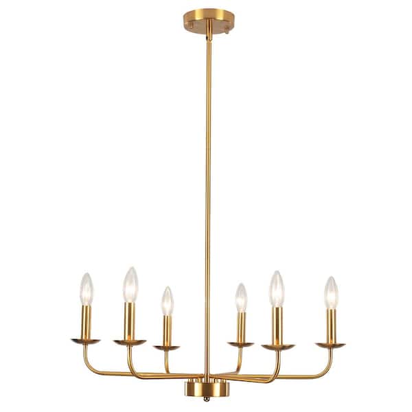 LWYTJO 6-Light Gold Rustic Traditional Linear Chandelier for Bedroom with No Bulbs Included