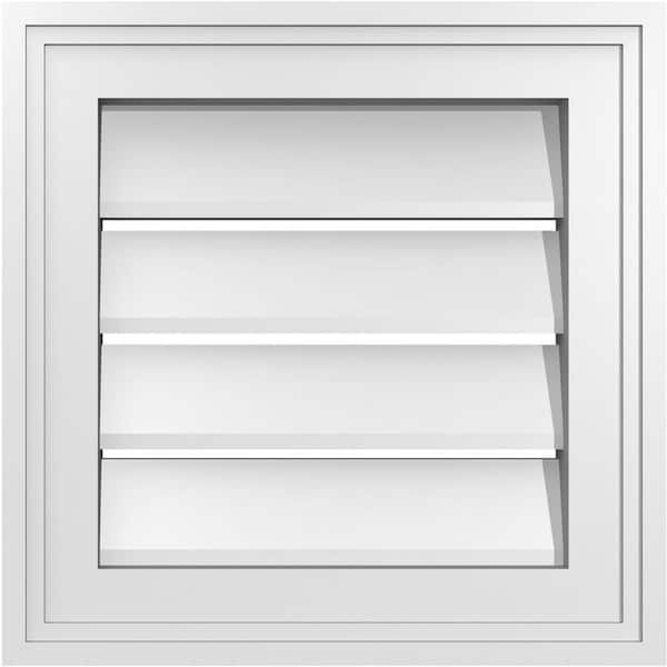 Ekena Millwork 14 in. x 14 in. Vertical Surface Mount PVC Gable Vent: Functional with Brickmould Frame