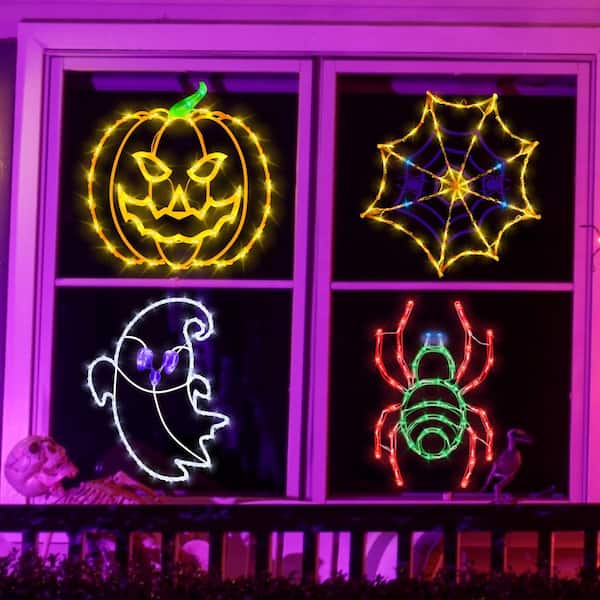 OGETFUUR 16 in. Halloween Window Silhouette Lights, 4 Pcs