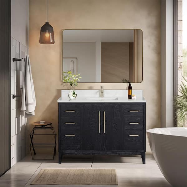 ROSWELL Gara 48 in. W x 22 in. D x 33.9 in. H Single Sink Bath Vanity Fir Black White Grain Composite Stone Top