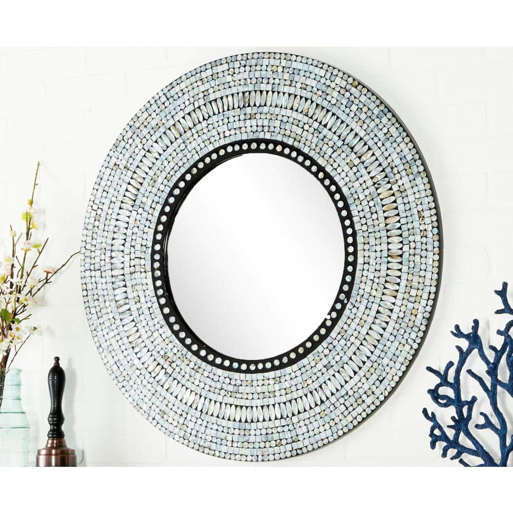 Coastal Charm Full-Length Oval Wood & Shell Wall Mirror