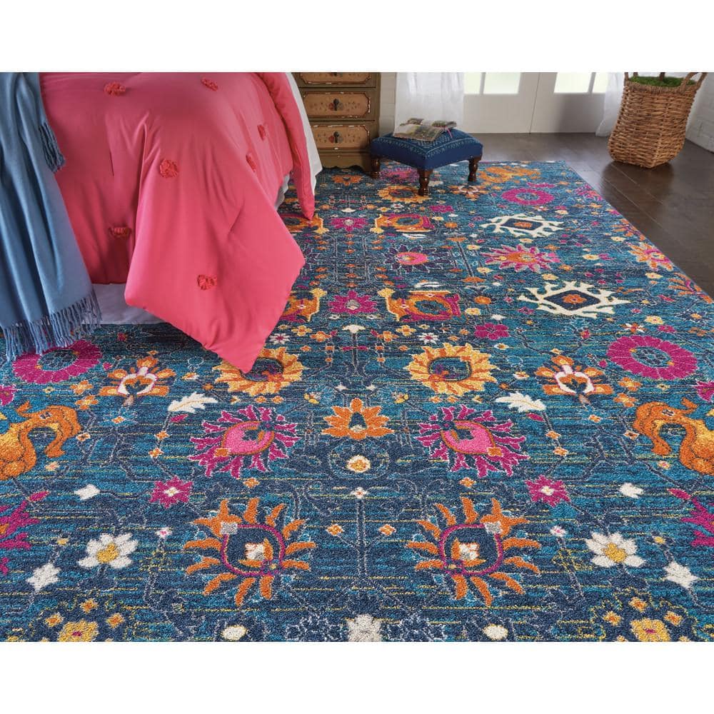 Denim Delight Floral Synthetic 6'7" x 9'6" Easy-Care Rug