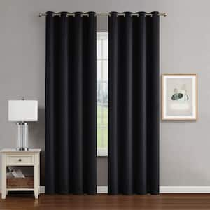 Creative Home Ideas Tobie Light Grey Jacquard Polyester 38 in. W x 108 in.  L Back Tab Blackout Curtain (2-Panels with 2-Tiebacks) YMC016472 - The Home  Depot