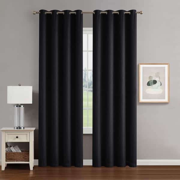 CREATIVE HOME IDEAS Chyna Charcoal Blackout Grommet Tiebacks Curtain 50 in. W x 108 in. L (2-Panels)