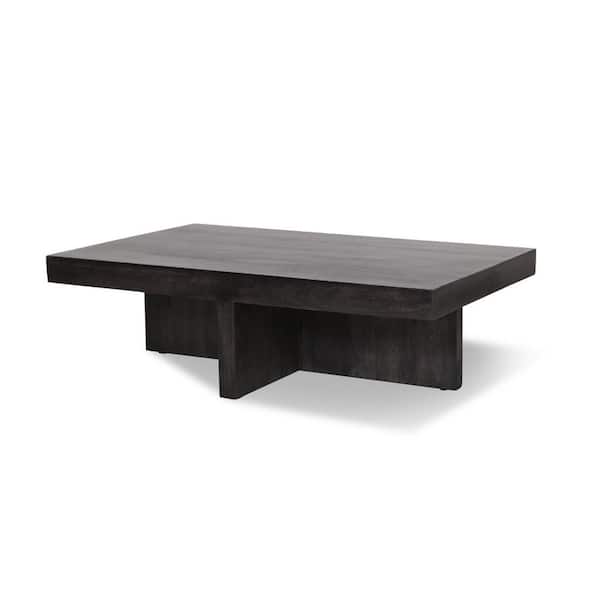 POSH POLLEN Henderson 47 in. Black Rectangle Wood Coffee Table with Cross Base