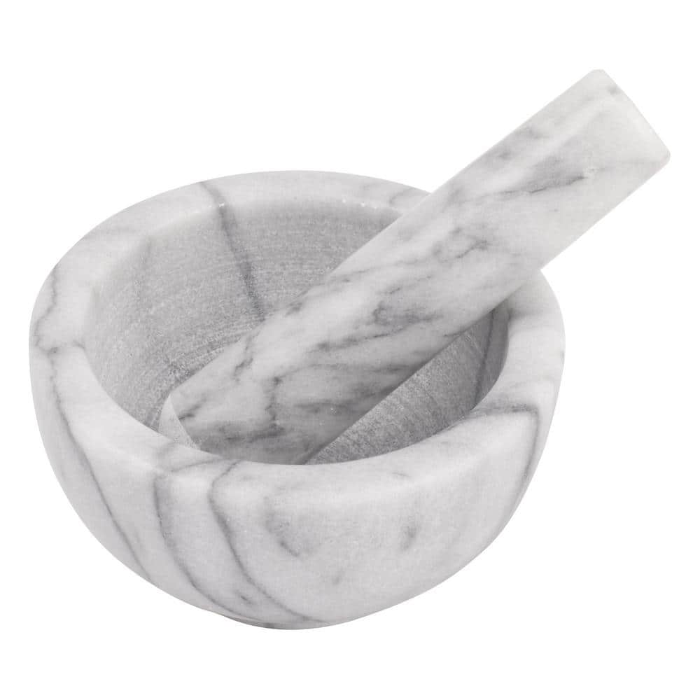 White Marble Mortar and Pestle Set, 4.5-inch Diameter