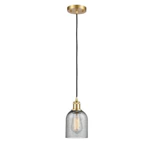 Caledonia 1-Light Satin Gold Shaded Pendant Light with Charcoal Glass Shade