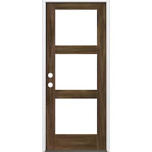 36 in. x 96 in. Modern Hemlock Right-Hand/Inswing 3-Lite Clear Glass Black Stain Wood Prehung Front Door