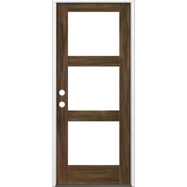 Krosswood Doors 36 in. x 96 in. Modern Hemlock Right-Hand/Inswing 3-Lite Clear Glass Black Stain Wood Prehung Front Door