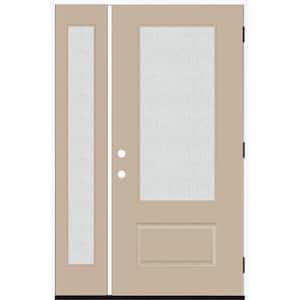 Legacy 51 in. x 80 in. 3/4 Lite Rain Glass LHOS Primed Sandstone Finish Fiberglass Prehung Front Door with 12 in. SL