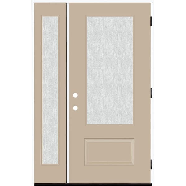 Steves & Sons Legacy 51 in. x 80 in. 3/4 Lite Rain Glass LHOS Sandstone Finish Fiberglass Prehung Front Door with 12 in. SL