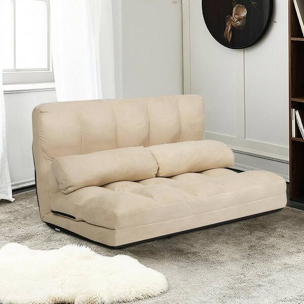 FORCLOVER 71 in. Beige Tufted Suede Floor Sleeper Twin Sofa Bed SY