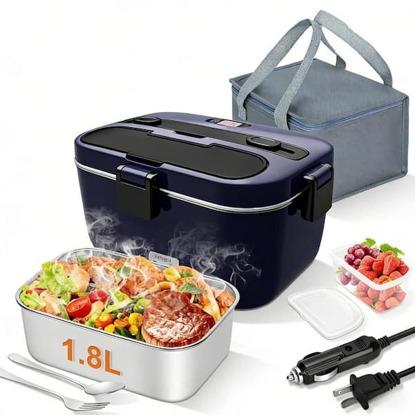 60 oz. 100W Heated Lunch Box for Car, Truck, Work and Travel, Portable Electric Lunchbox, Fast Heating, Navy