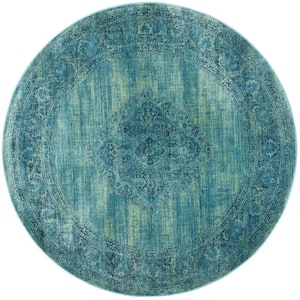 Vintage Turquoise/Multi 6 ft. x 6 ft. Round Border Area Rug