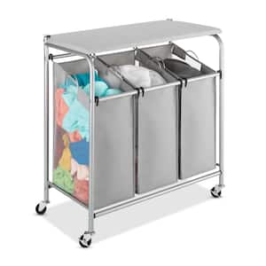 Grey Triple Sorter with Ironing and Folding Table with Chrome Wheels