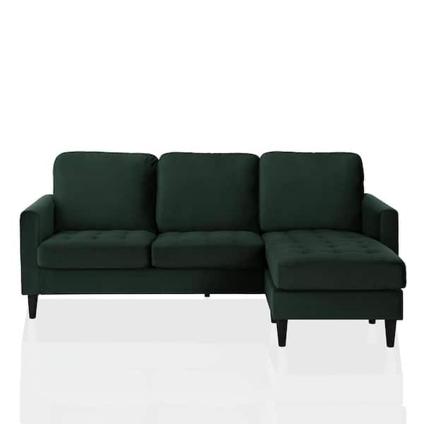 CosmoLiving by Cosmopolitan Strummer Green Velvet Reversible 3-Seater L-Shaped Sectional Sofa Couch