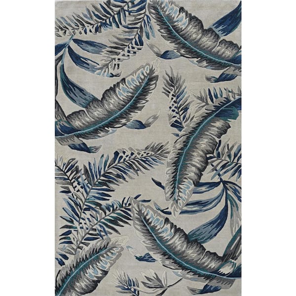 Marina Gray/Blue 5 ft. x 8 ft. Floral Nautical Hand-Tufted Wool Area Rug