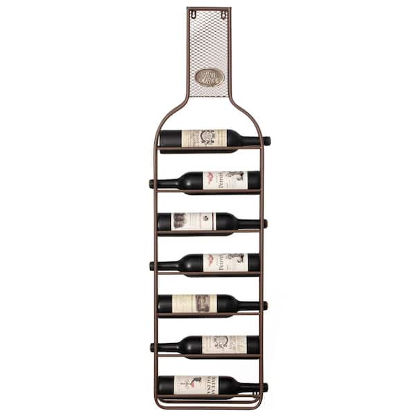 Decorative Wall-Mounted 7-bottle Metal Wine Rack with Mesh Cork Catcher, Stylish Champagne, White, and Red Wine Storage