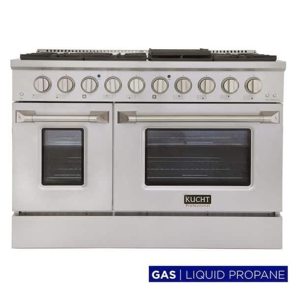 Pro-Style 48 in. 6.7 cu. ft. Double Oven Liquid Propane Range with 8 Burners in Stainless Steel and Silver oven Doors
