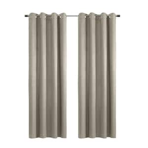 Paris Taupe Polyester Velvet 52 in. W x 63 in. L Grommet Indoor Blackout Curtain (Single Panel)