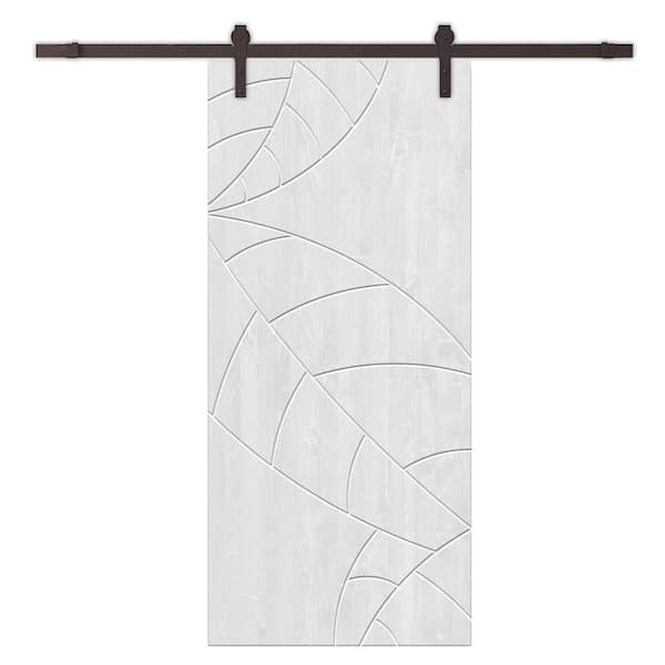 CALHOME 38 in. x 80 in. White Stained Pine Wood Modern Interior Sliding Barn Door with Hardware Kit