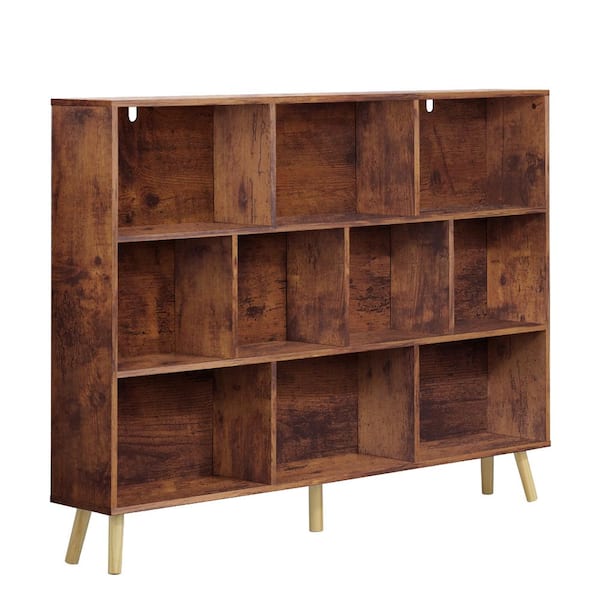 42.1 in. H x 55.1 in. W x 9.4 in. D Rustic Oak Wooden 10-Cube Storage Organizer with Legs