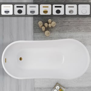 Clermont 59 in. Acrylic Freestanding Flatbottom Bathtub in White/Titanium Gold