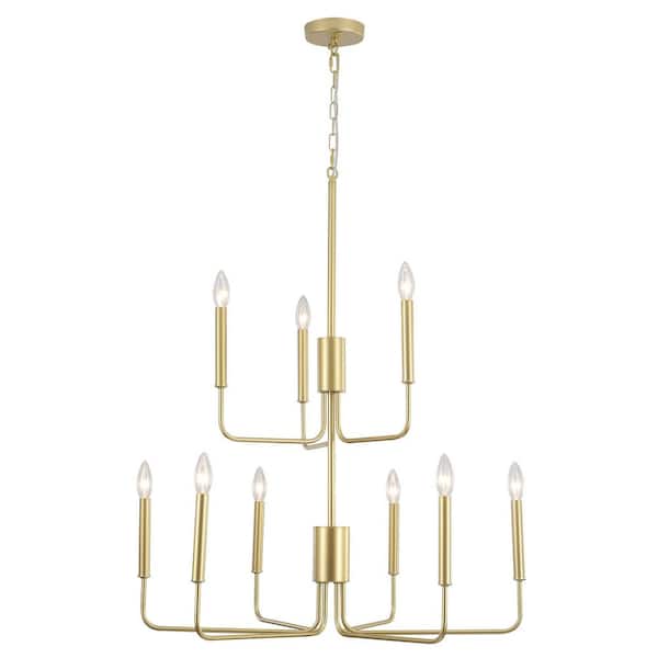 LWYTJO 9-Light 2 Tier 29.5 in. Gold Modern Minimalist Candle style Chandelier for kitchen Island Entryway