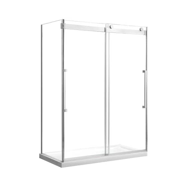 OVE Decors Montebello 60 in. L x 32 in. W x 78.74 in. H Alcove Shower Kit with Frameless Sliding Shower Door and Shower Pan