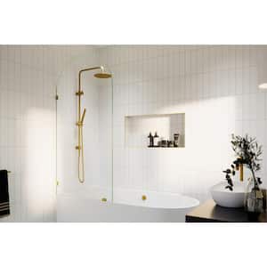 Venus 34 in. W x 66.75 in. H Single Fixed Frameless Arched Tub Door in Satin Brass without Handle