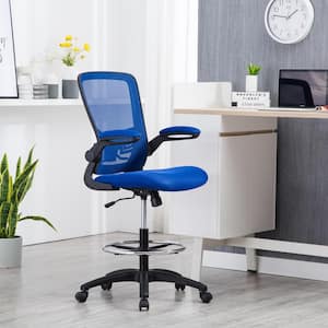 Mesh Drafting Chair with Lumbar Support Ergonomic Tall Executive Office Chair in Blue/Black Adjustable Height Set of 2