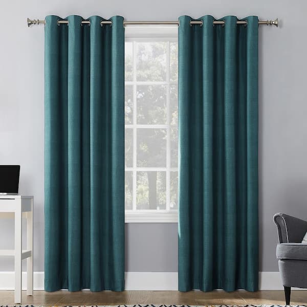 Sun Zero Duran Teal Polyester Solid 50 in. W x 63 in. L Noise Cancelling Grommet Blackout Curtain (Single Panel)