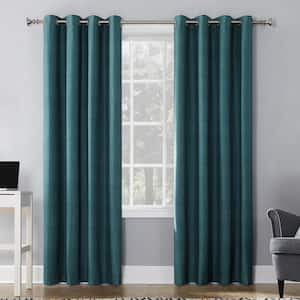 Duran Teal Polyester Geometric 50 in. W x 84 in. L Thermal Grommet Blackout Curtain (Single Panel)