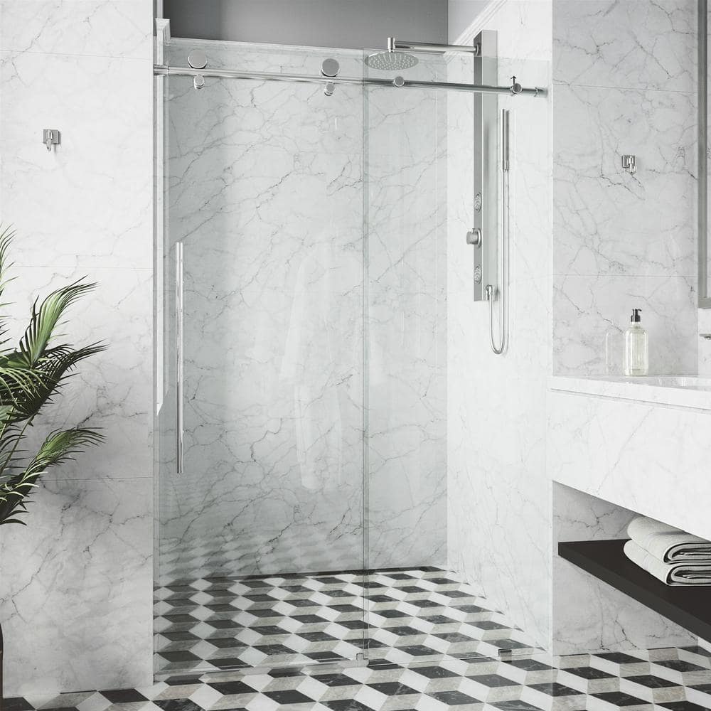 Elan E-Class Frameless Chrome Sliding Shower Door with Clear Glass