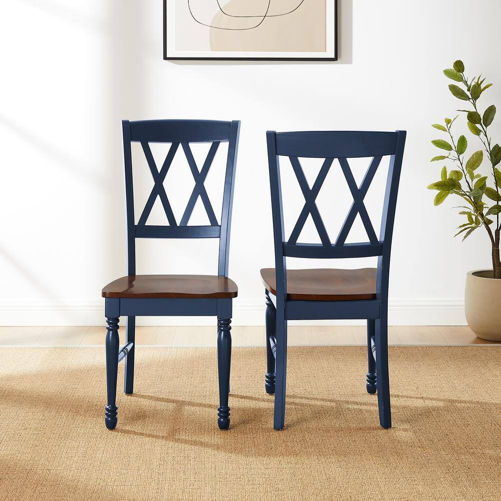 Navy High Cross Back Wood Side Chair Set