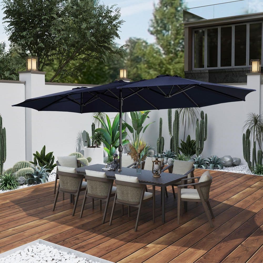 15 ft. Steel Market Patio Umbrella Double-Sided Twin Large Patio Umbrella w