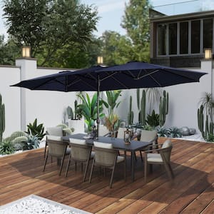 15 ft. Steel Market Patio Umbrella Double-Sided Twin Large Patio Umbrella with Base in Navy