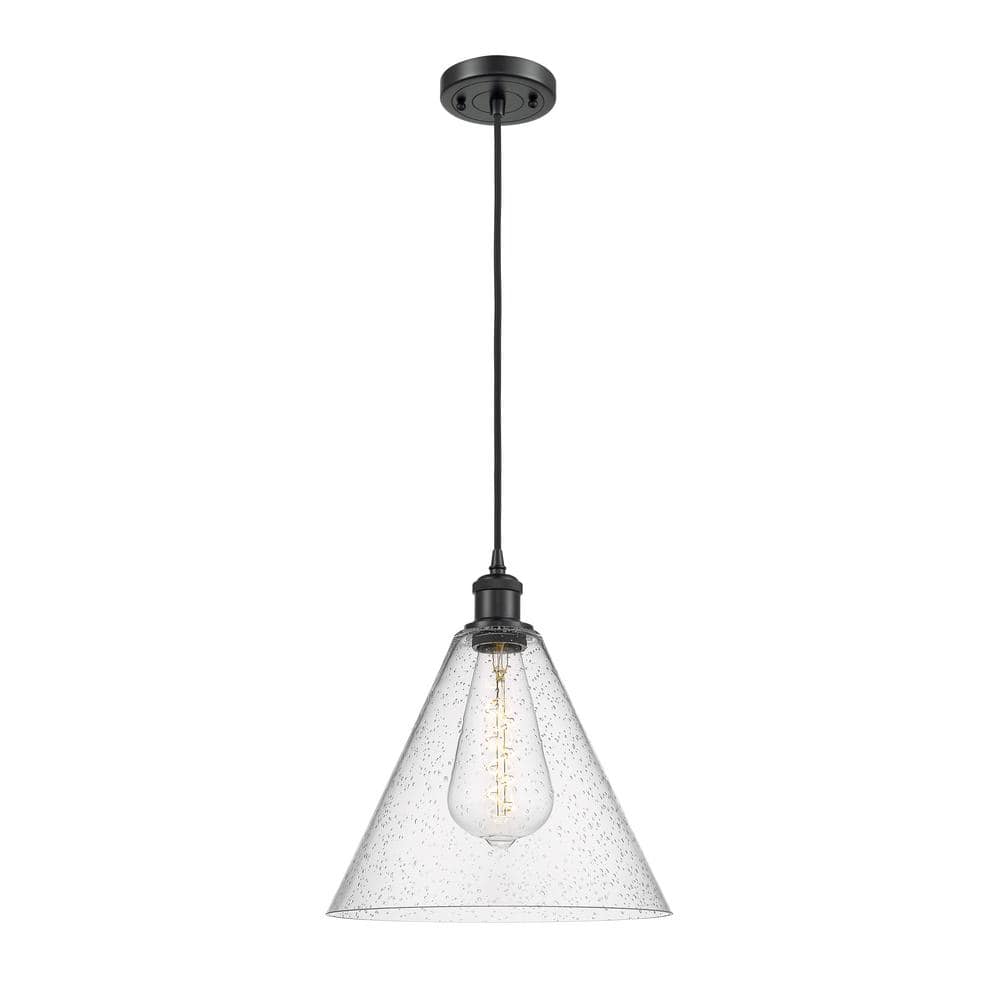 Innovations Berkshire 1Light Matte Black Cone Pendant Light with Seedy