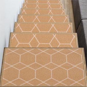 Carpet Mat Hexagon Design Slip Resistant, Mustard, 19.5''X32'' inch
